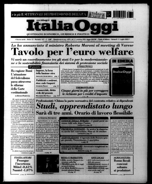 Italia oggi : quotidiano di economia finanza e politica